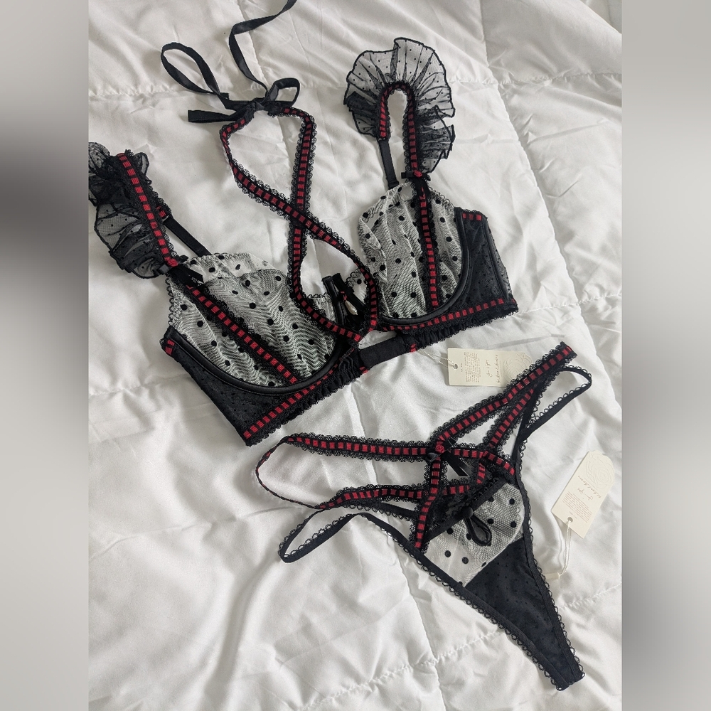 For Love And Lemons Black and Red Lingerie Set